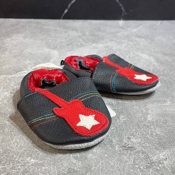 iEvolve Other - IEvolve Guitar Soft Leather Crib Shoes Black/Red Size 0-6 months